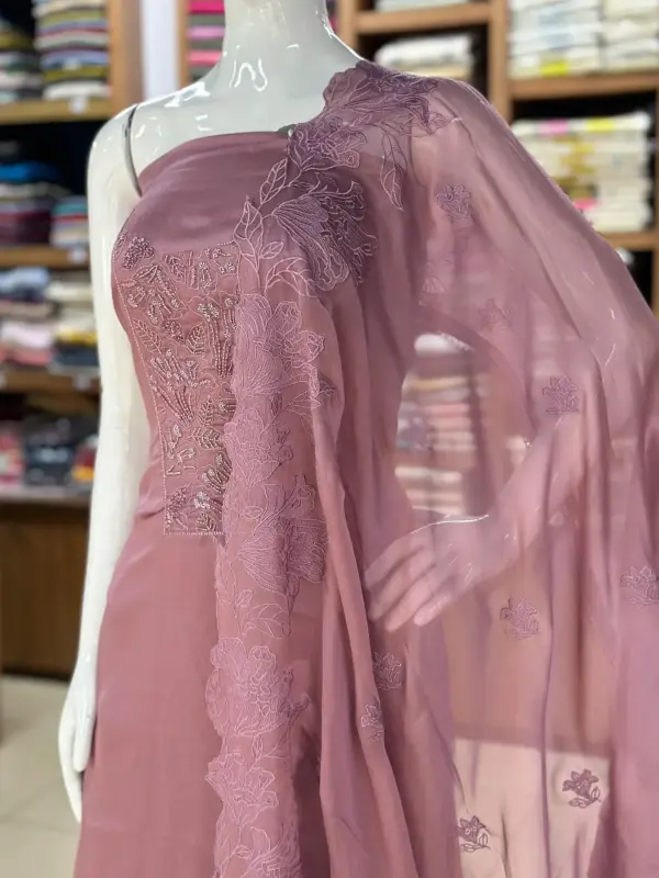 Unstitched Handworked Shimmer Viscose Organza Salwar Set - Image 3