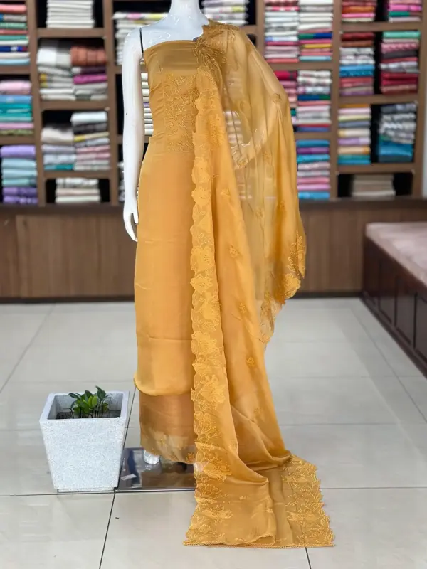 Unstitched Handworked Shimmer Viscose Organza Salwar Set - Image 6