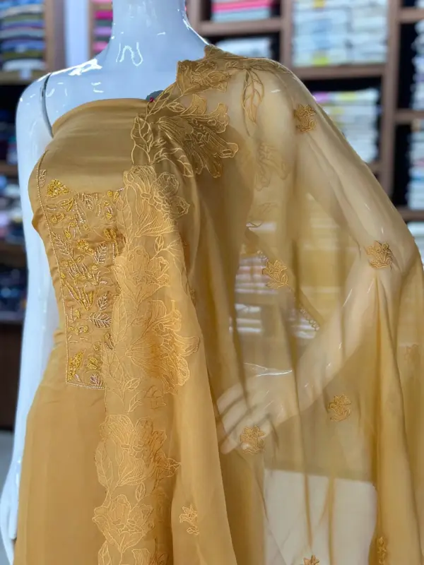 Unstitched Handworked Shimmer Viscose Organza Salwar Set - Image 7