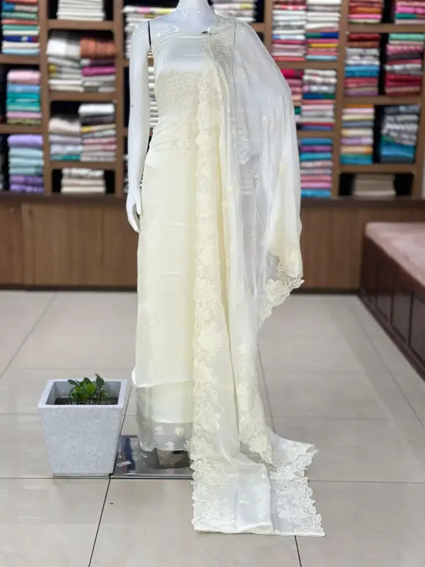 Unstitched Handworked Shimmer Viscose Organza Salwar Set - Image 4