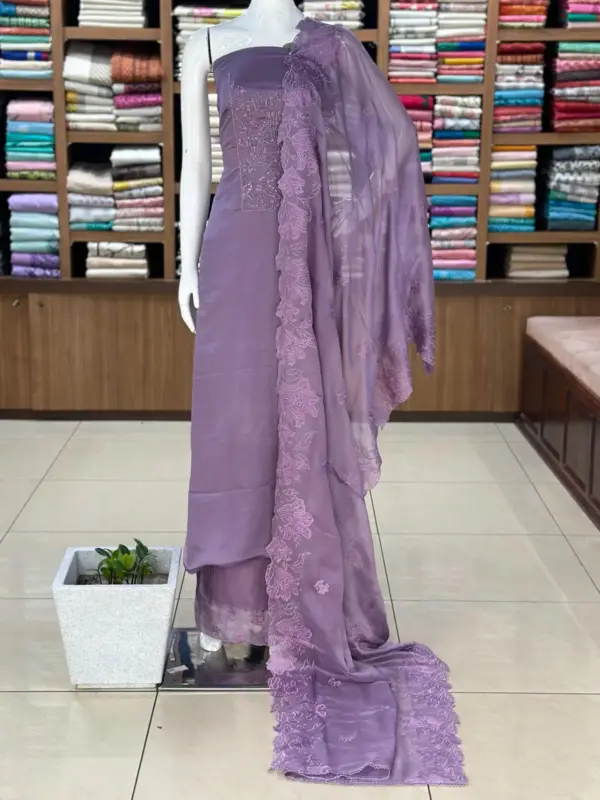 Unstitched Handworked Shimmer Viscose Organza Salwar Set - Image 8