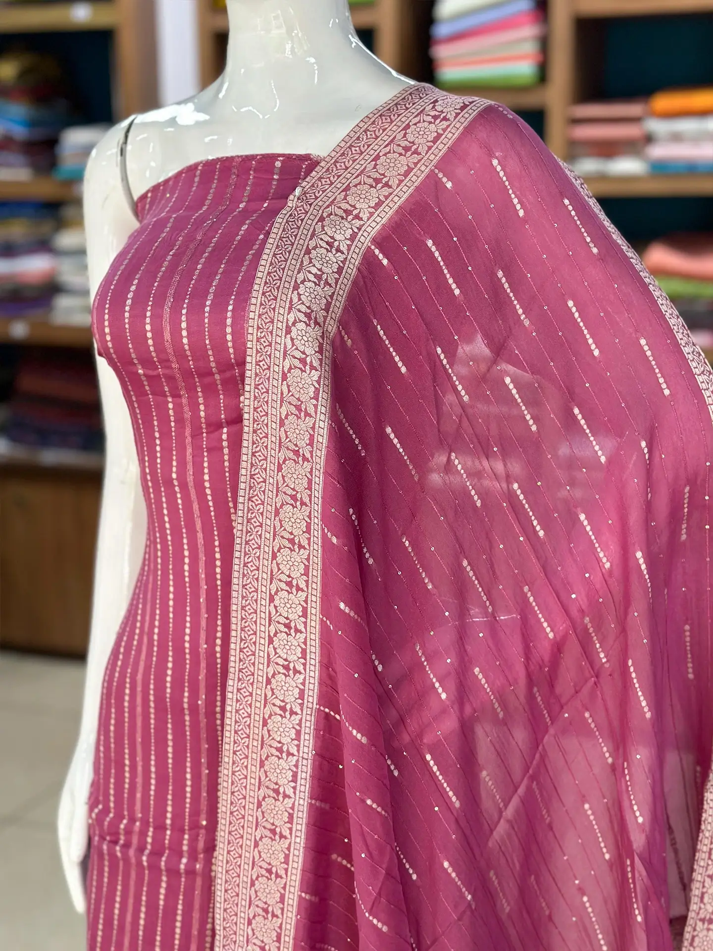 Banarasi Georgette Suit Set with Santoon Bottom - Image 6