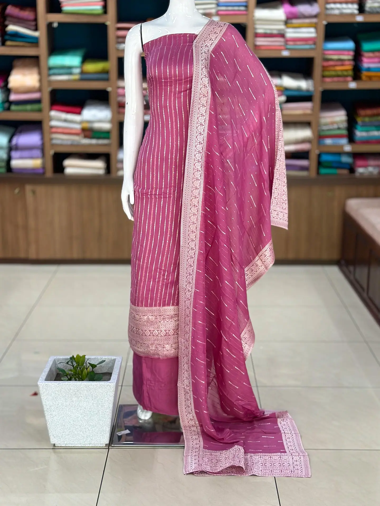 Banarasi Georgette Suit Set with Santoon Bottom - Image 5