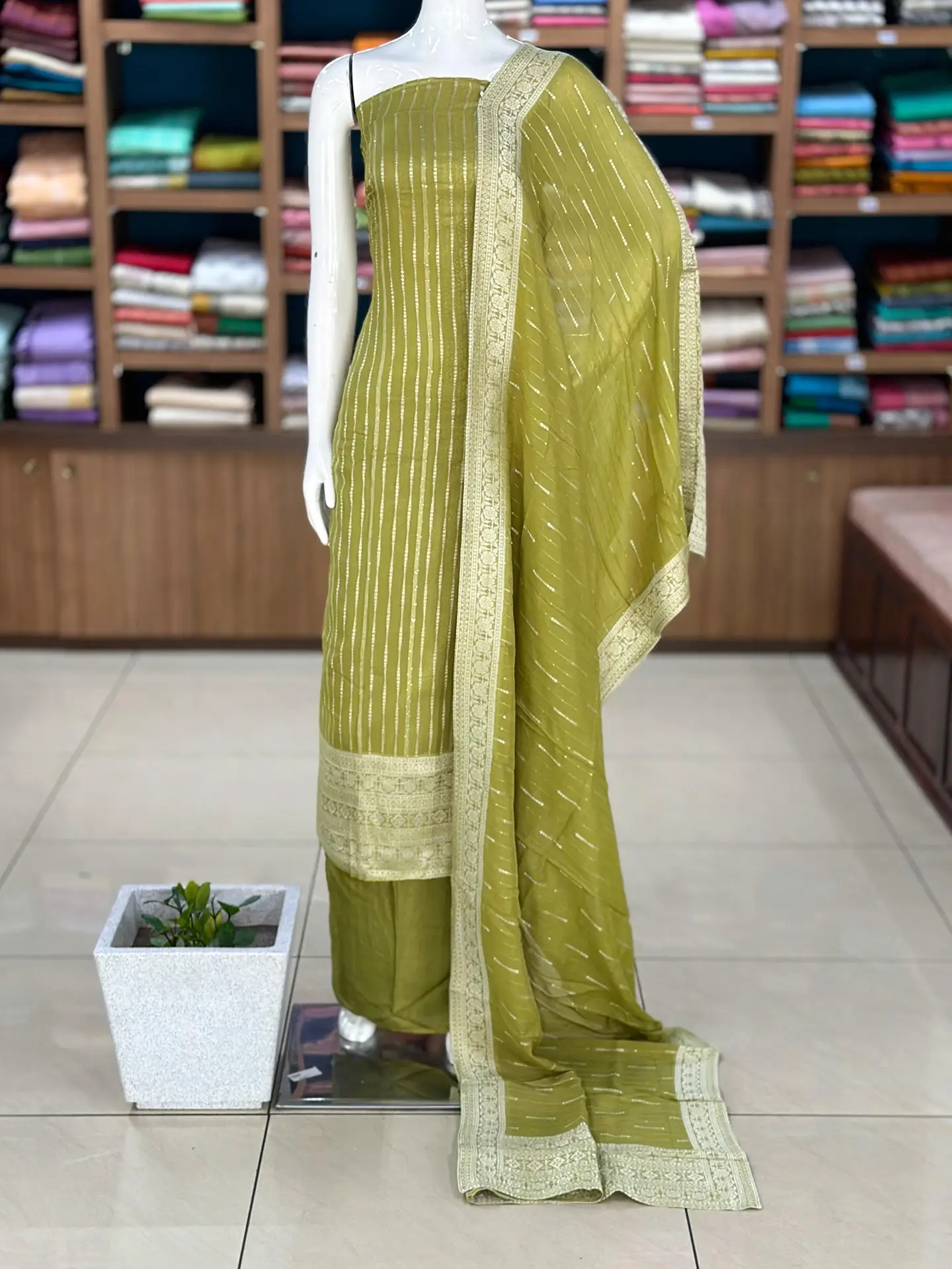 Banarasi Georgette Suit Set with Santoon Bottom