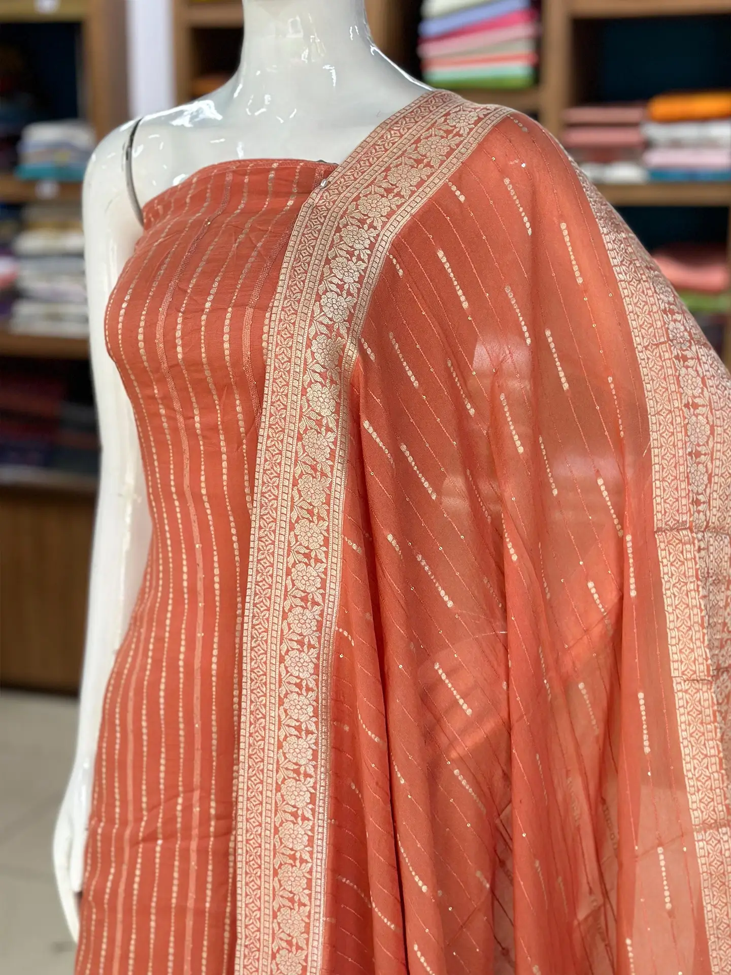 Banarasi Georgette Suit Set with Santoon Bottom - Image 4