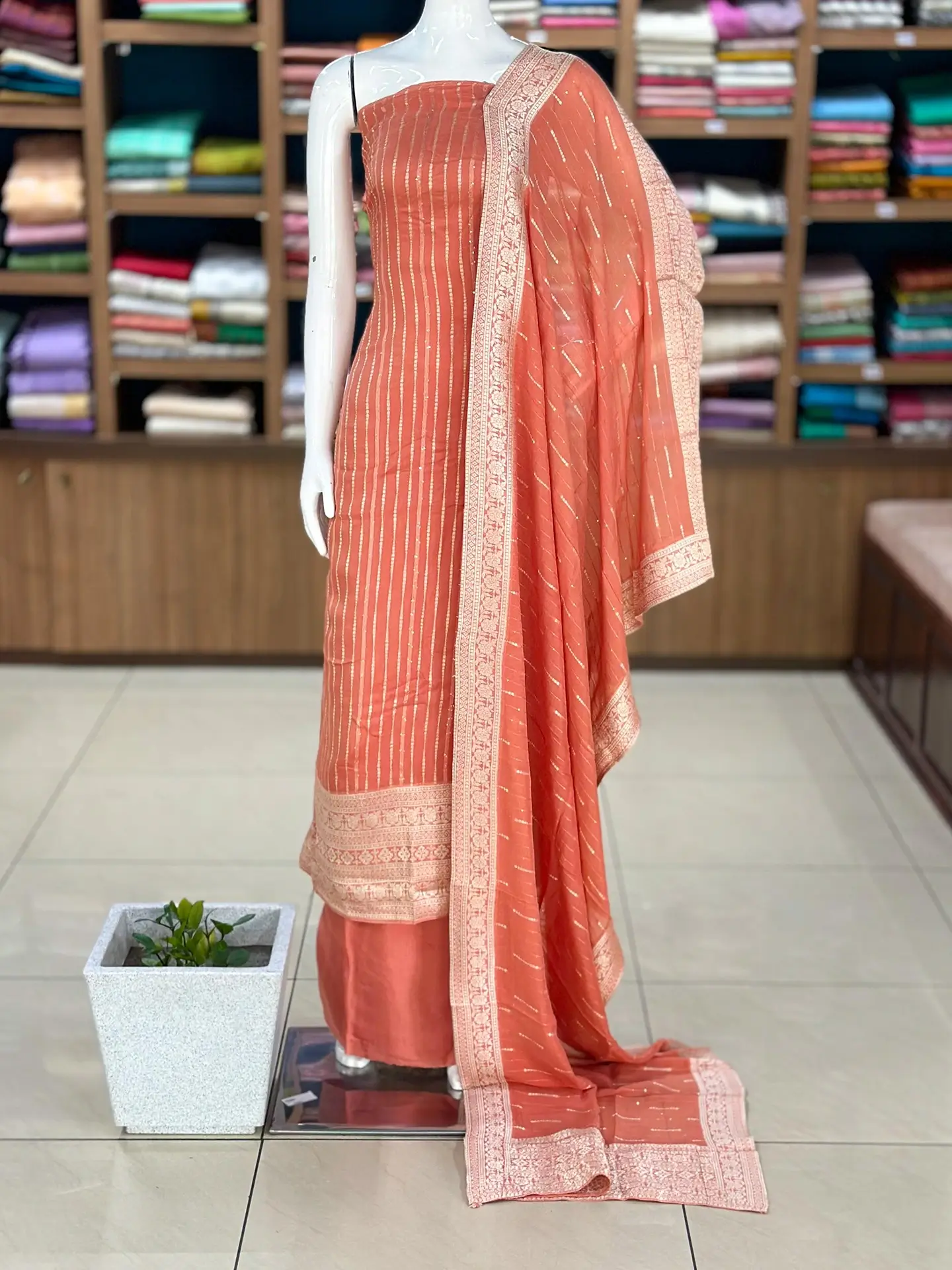 Banarasi Georgette Suit Set with Santoon Bottom - Image 3