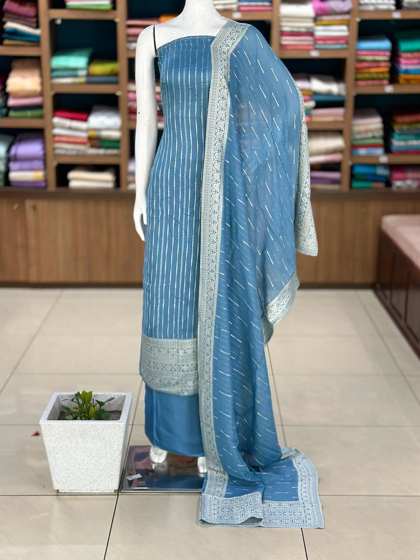 Banarasi Georgette Suit Set with Santoon Bottom - Image 9