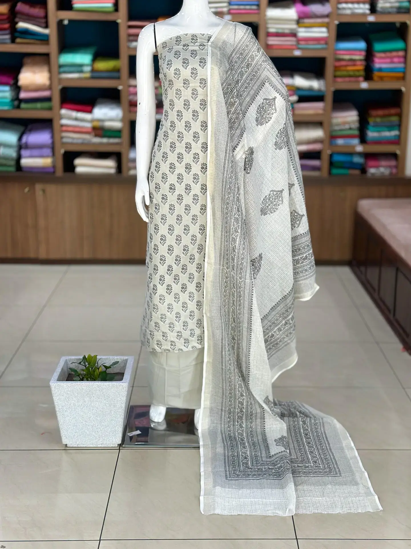 Block Printed Cotton Suit Set with Kota Doria Dupatta
