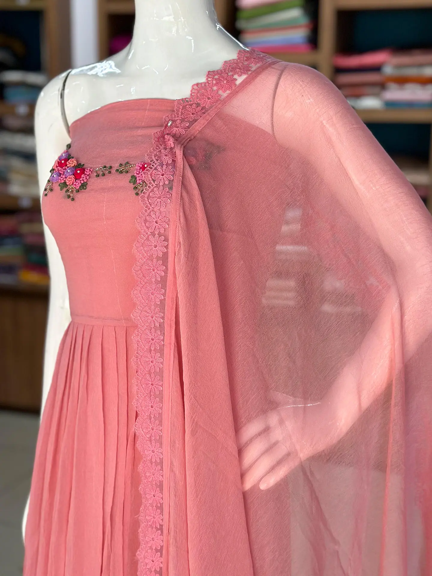 Crush Organza Suit Set with Floral Handwork - Image 8