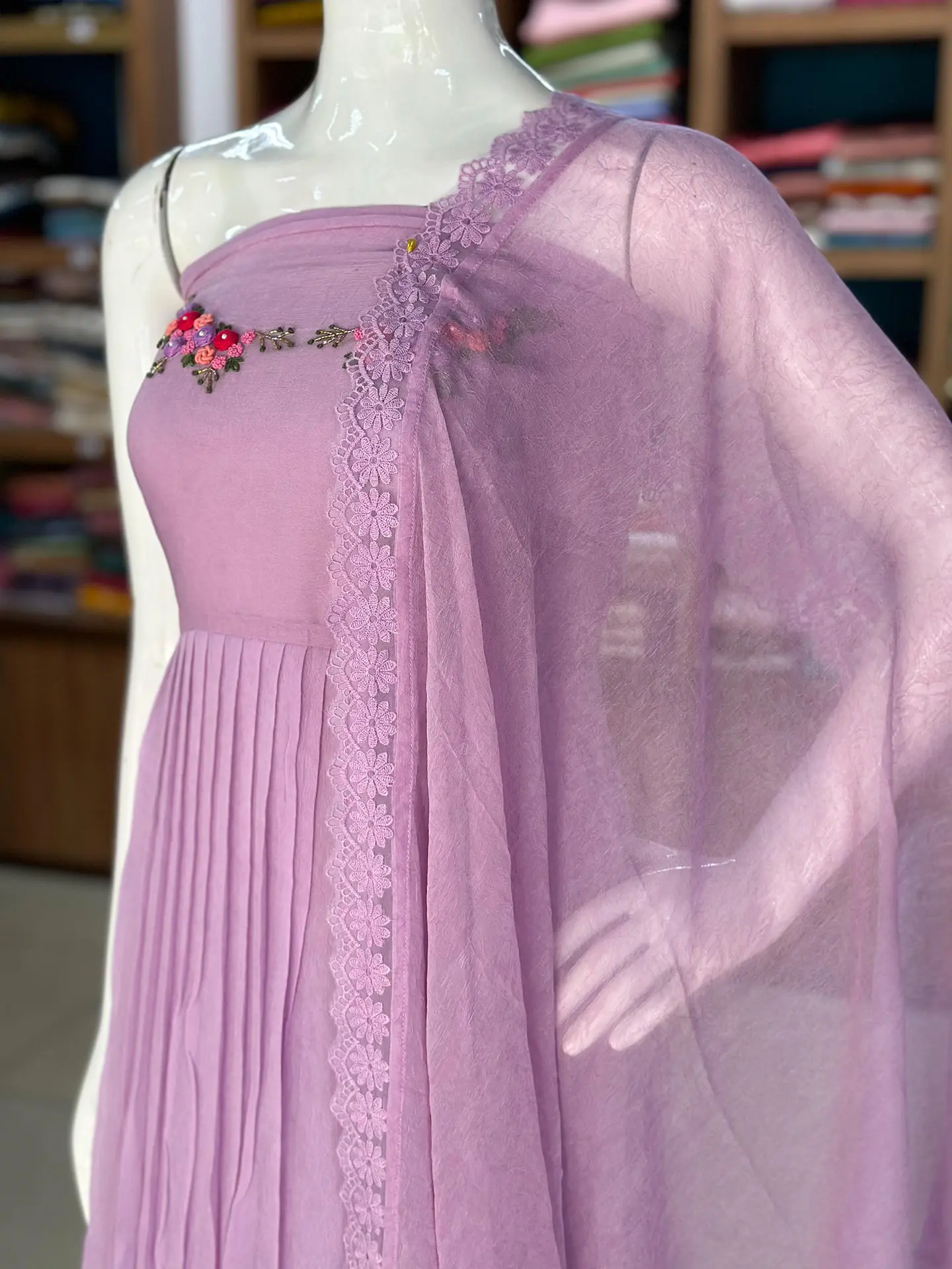 Crush Organza Suit Set with Floral Handwork - Image 12