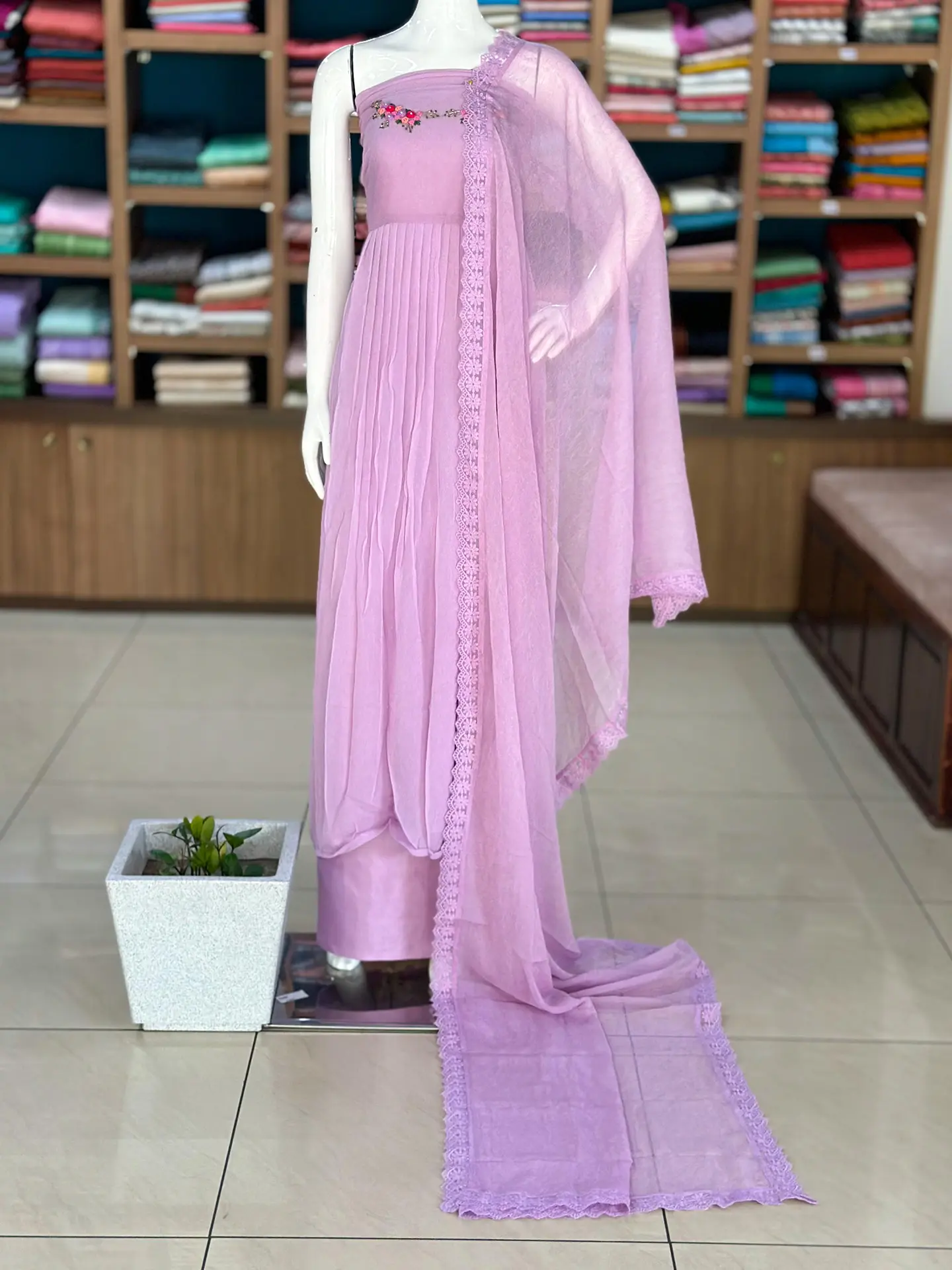 Crush Organza Suit Set with Floral Handwork - Image 11