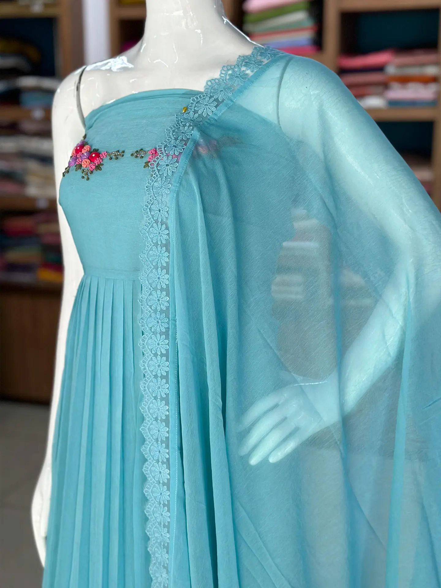 Crush Organza Suit Set with Floral Handwork - Image 6