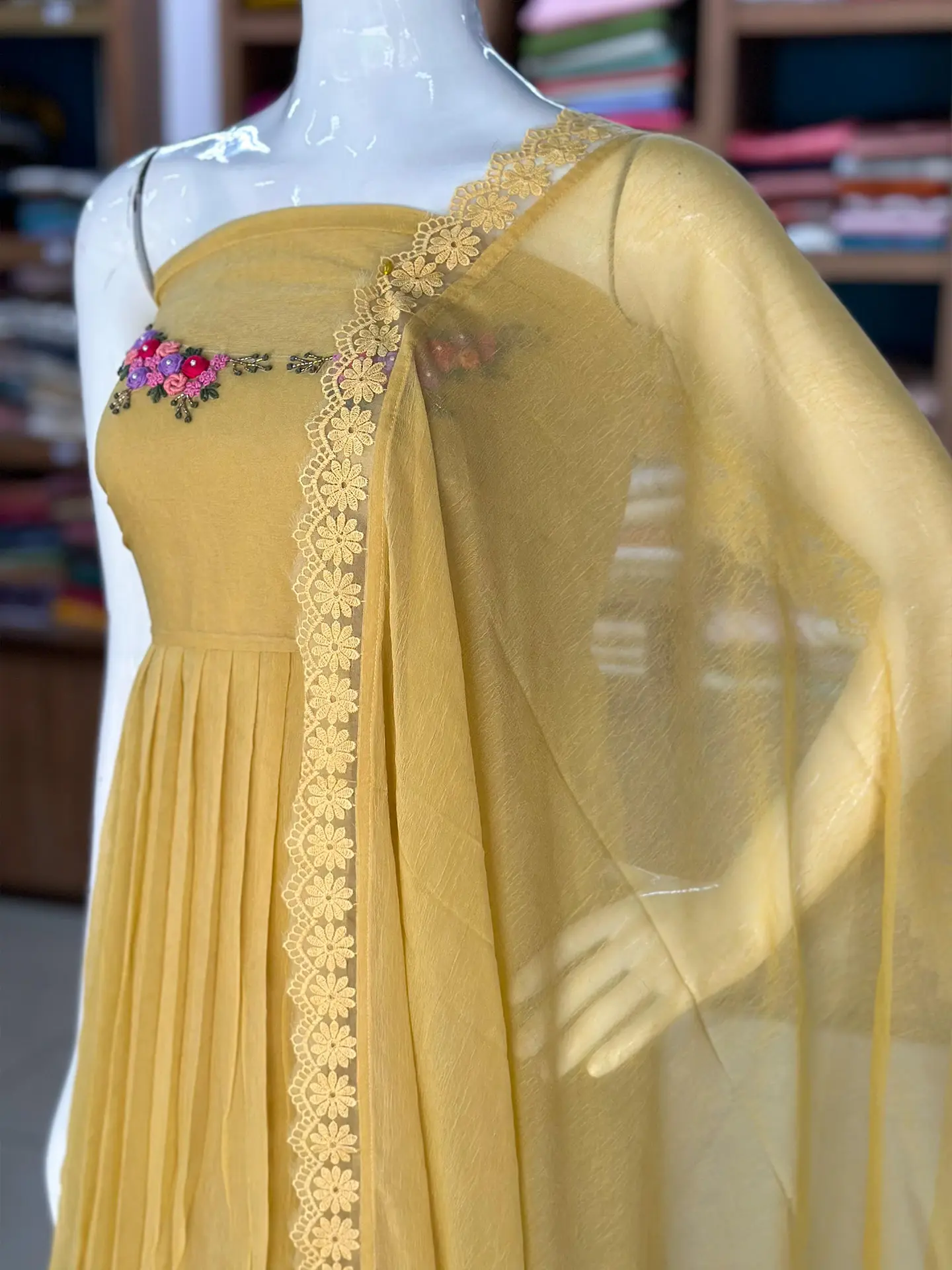 Crush Organza Suit Set with Floral Handwork - Image 10