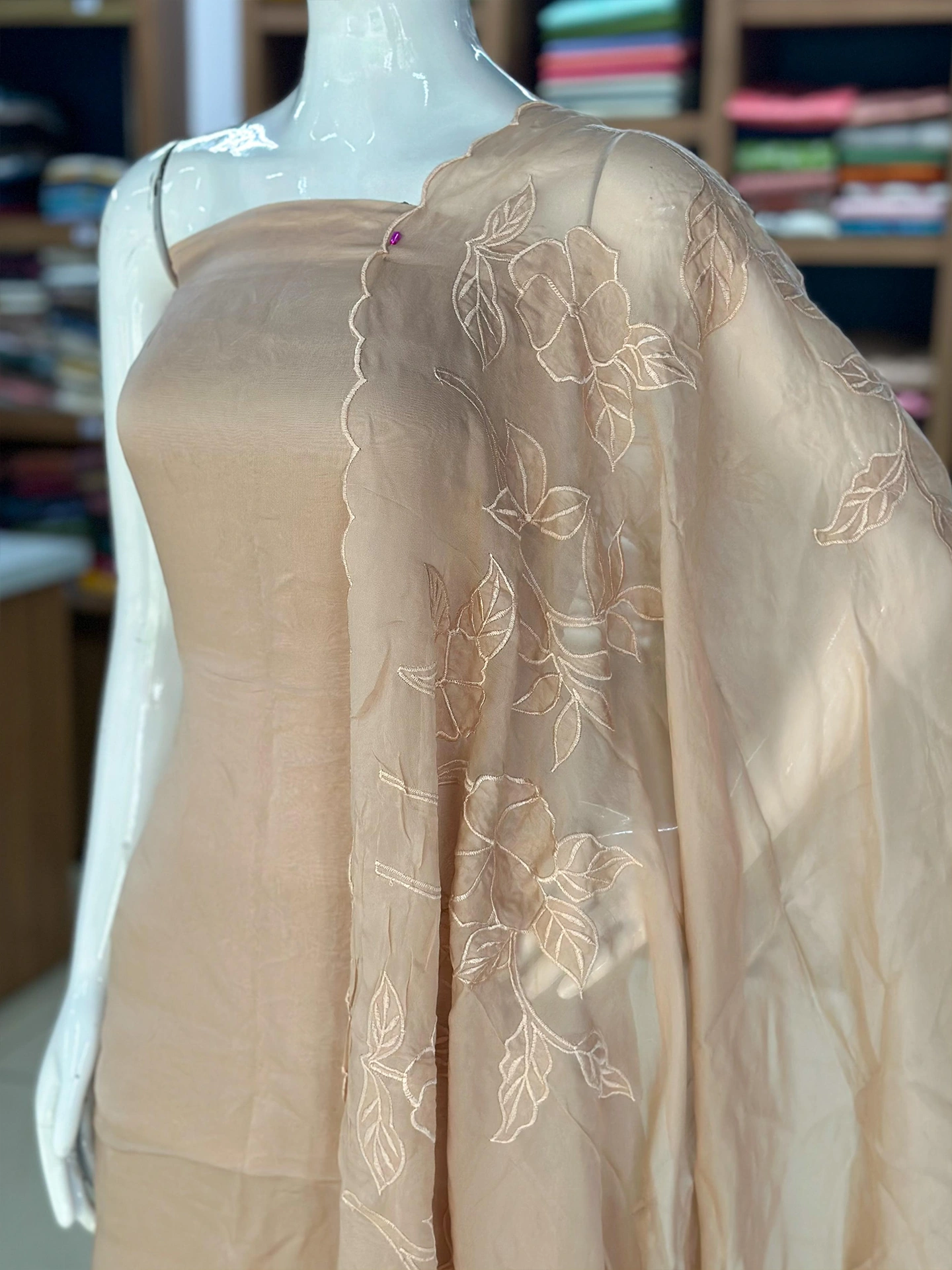 Viscose Organza Suit Set with Appliqué & Embroidery - Image 4